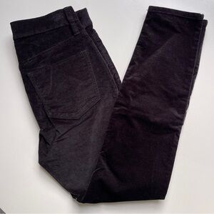 J Crew velvet black 9“ high rise toothpick pants size 28